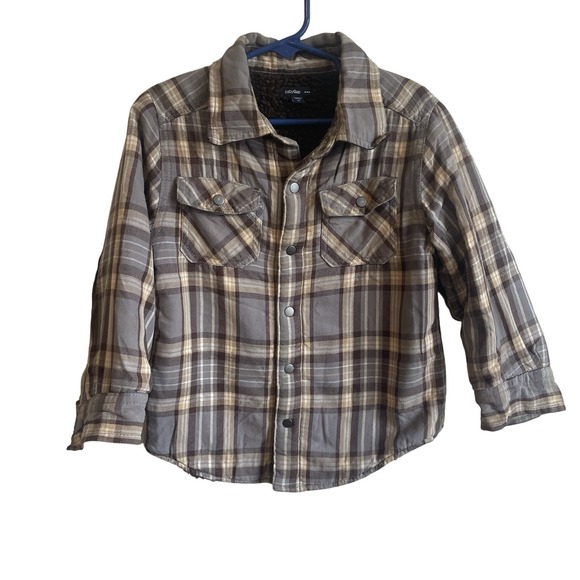 Gap Sherpa Lined Wool Plaid Cozy Shirt Jacket‎ Size Youth 3T  Brown Plaid - Picture 1 of 8